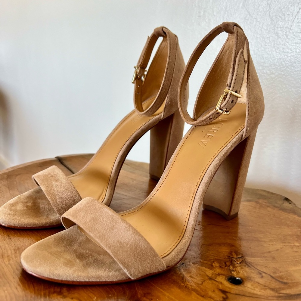 J. Crew Nude Suede Strappy Chunky Heel Sandals G1786- Size 6.5